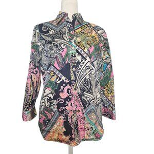 Lauren Ralph Lauren Womens XS Paisley Button Down Floral Blouse 3/4 Sleeve Artsy